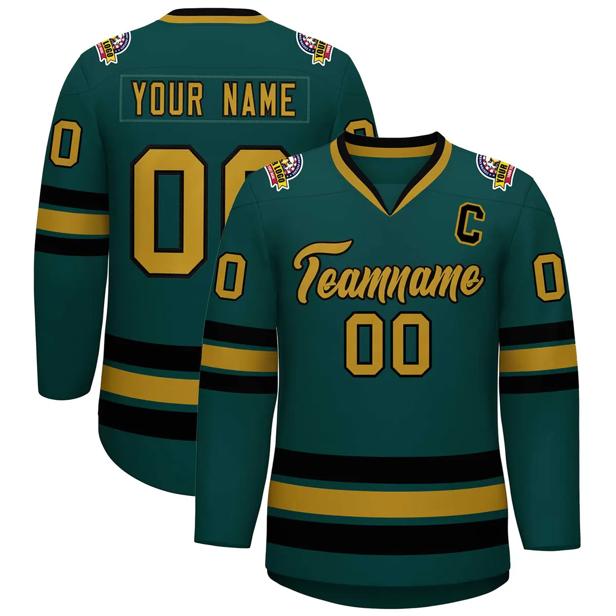 Midnight Green Old Gold-Black Classic Hockey Jersey