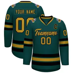 Midnight Green Old Gold-Black Classic Hockey Jersey 1