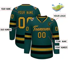 Midnight Green Old Gold-Black Classic Hockey Jersey 2