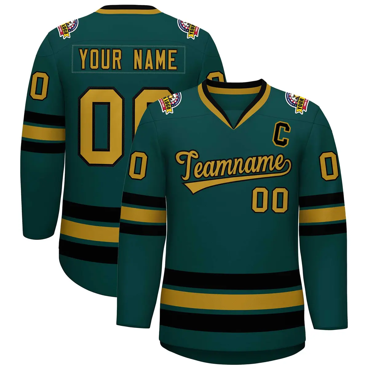 Midnight Green Old Gold-Black Classic Hockey Jersey
