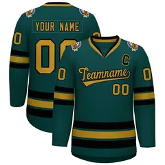 Midnight Green Old Gold-Black Classic Hockey Jersey 1