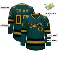 Midnight Green Old Gold-Black Classic Hockey Jersey 2
