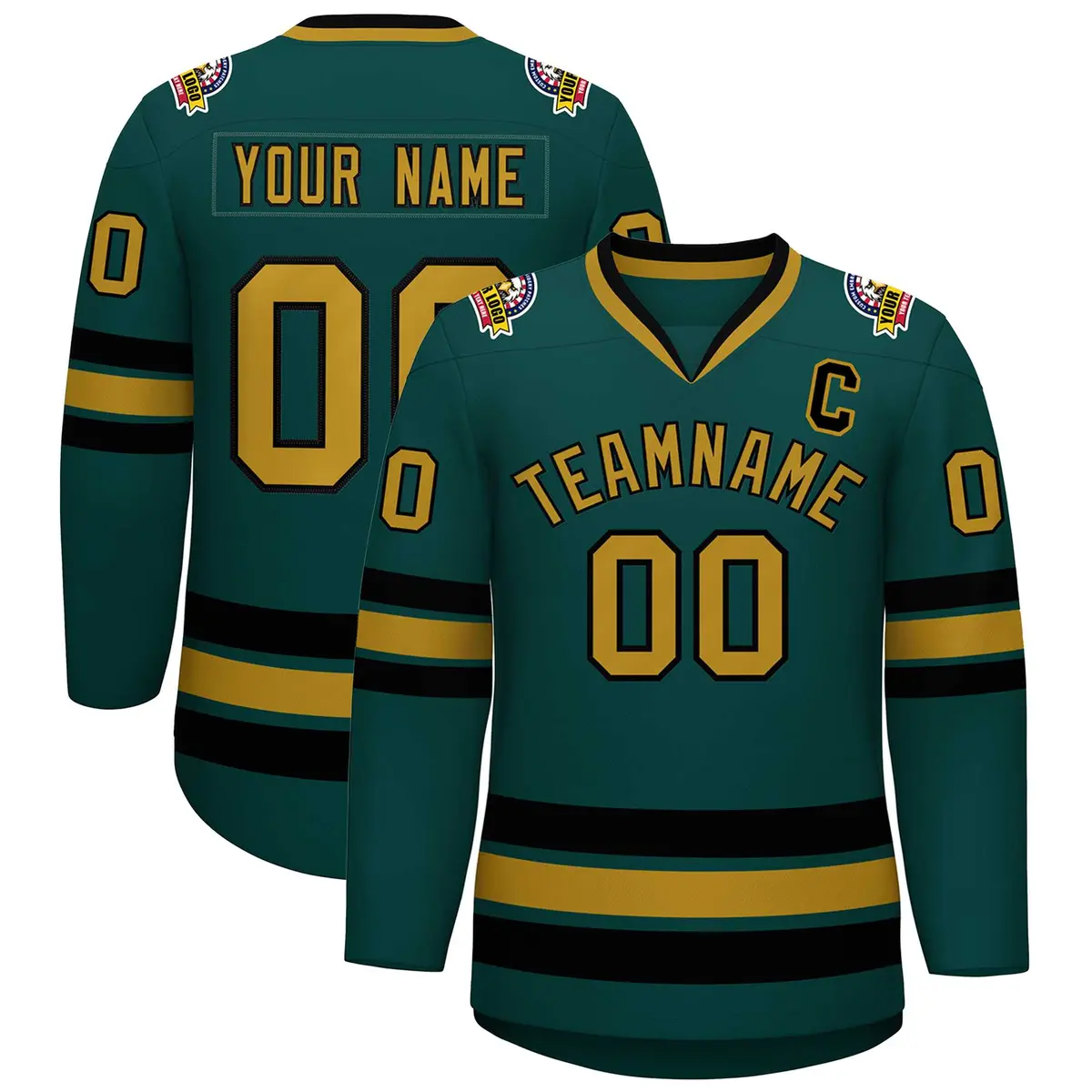 Midnight Green Old Gold-Black Classic Hockey Jersey