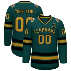 Midnight Green Old Gold-Black Classic Hockey Jersey 1