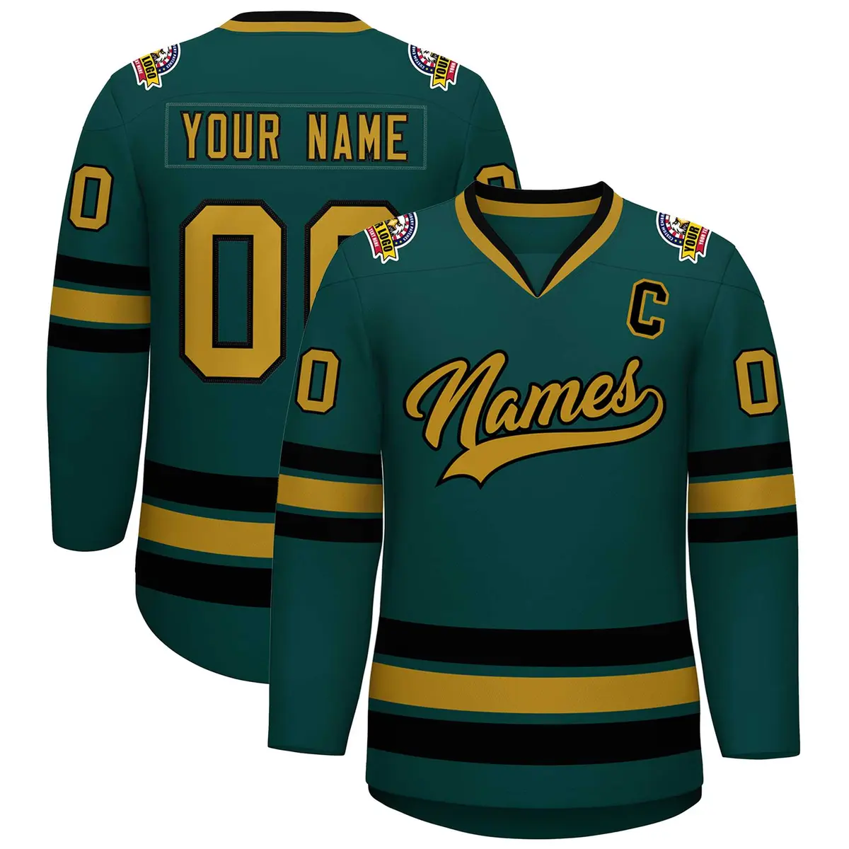 Midnight Green Old Gold-Black Classic Hockey Jersey