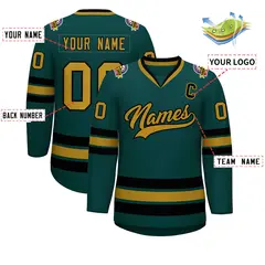 Midnight Green Old Gold-Black Classic Hockey Jersey 2