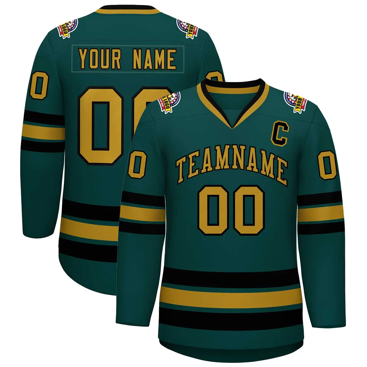 Midnight Green Old Gold-Black Classic Hockey Jersey