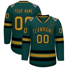 Midnight Green Old Gold-Black Classic Hockey Jersey 1