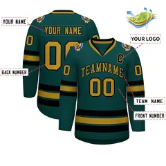 Midnight Green Old Gold-Black Classic Hockey Jersey 2