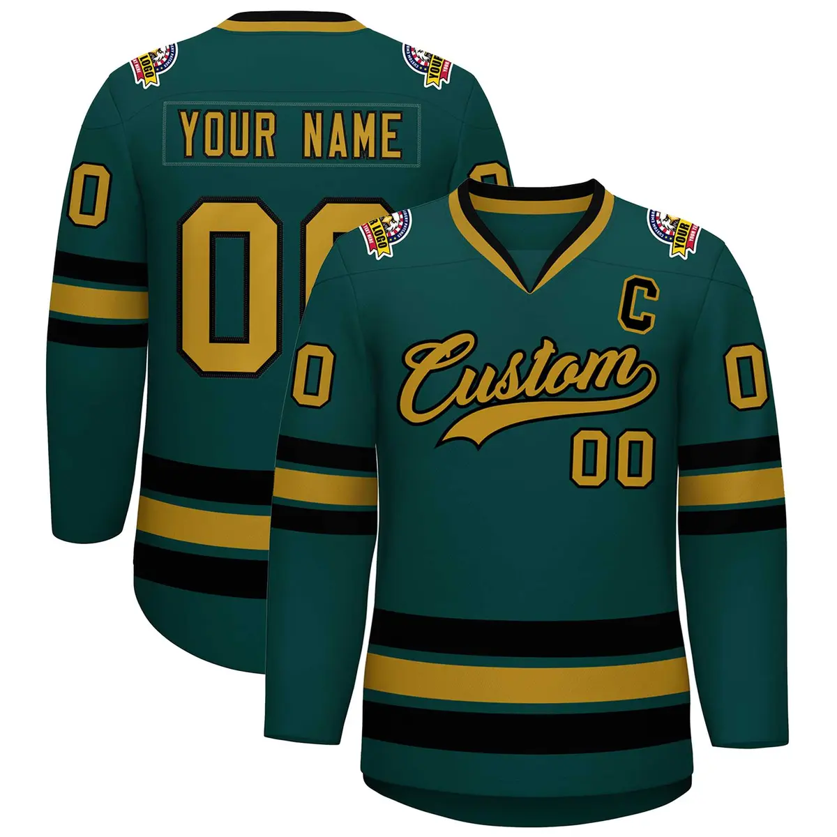 Midnight Green Old Gold-Black Classic Hockey Jersey