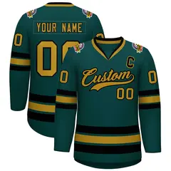 Midnight Green Old Gold-Black Classic Hockey Jersey 1