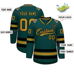 Midnight Green Old Gold-Black Classic Hockey Jersey 2