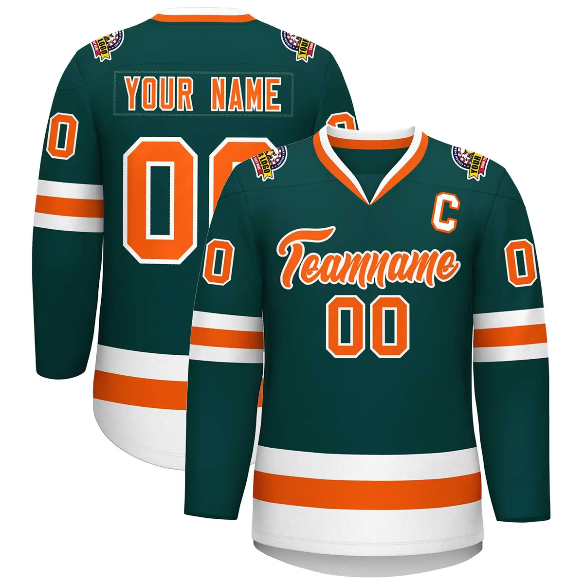 Midnight Green Orange-White Classic Hockey Jersey