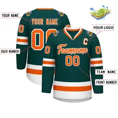 Midnight Green Orange-White Classic Hockey Jersey 2