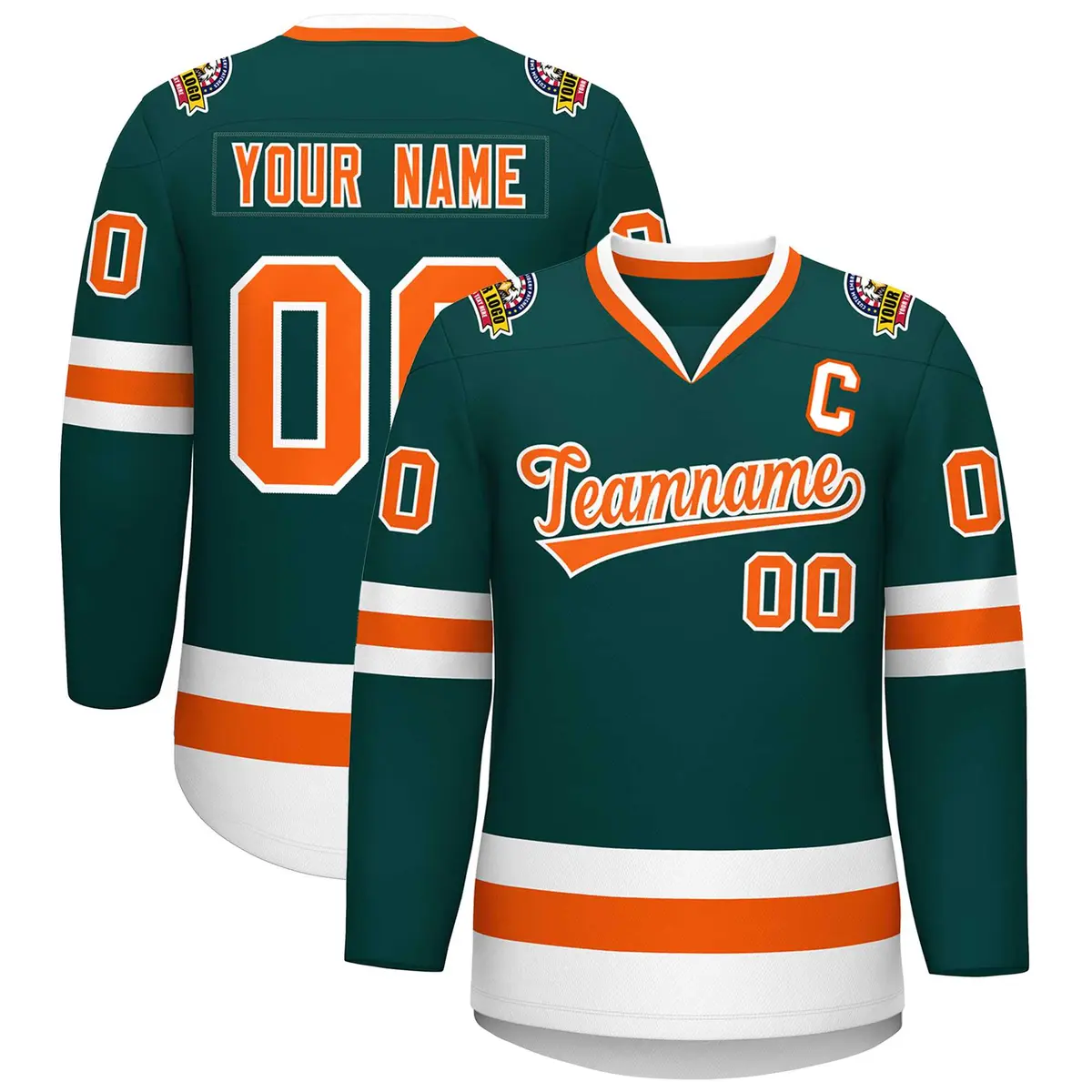 Midnight Green Orange-White Classic Hockey Jersey
