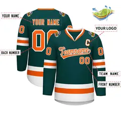 Midnight Green Orange-White Classic Hockey Jersey 2