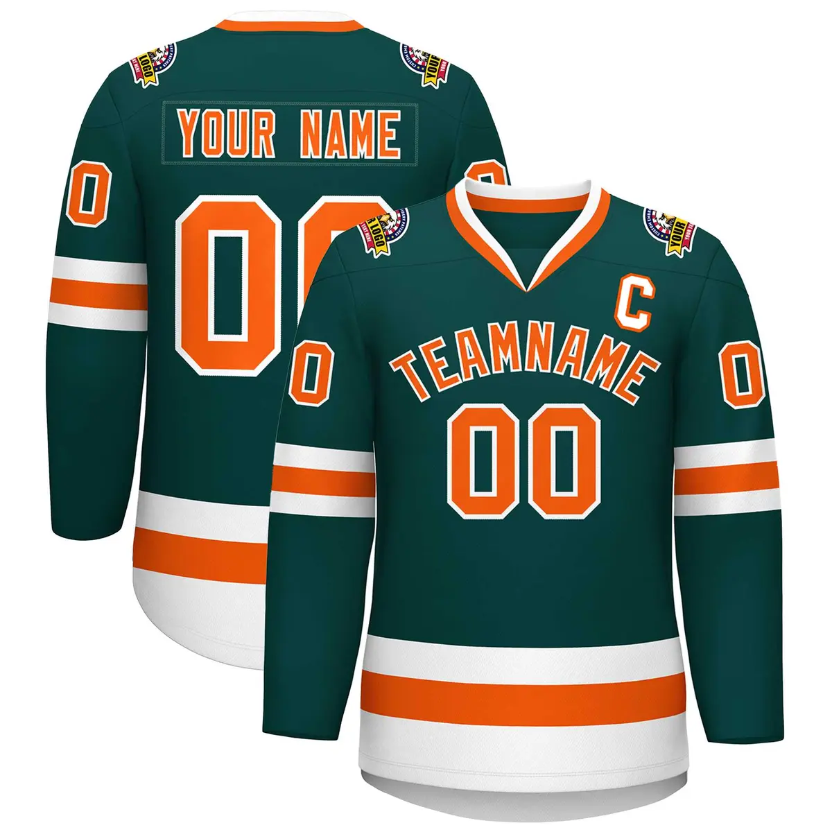 Midnight Green Orange-White Classic Hockey Jersey