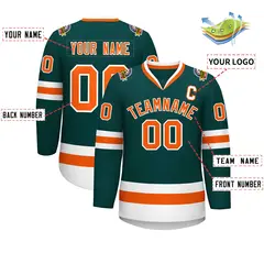 Midnight Green Orange-White Classic Hockey Jersey 2