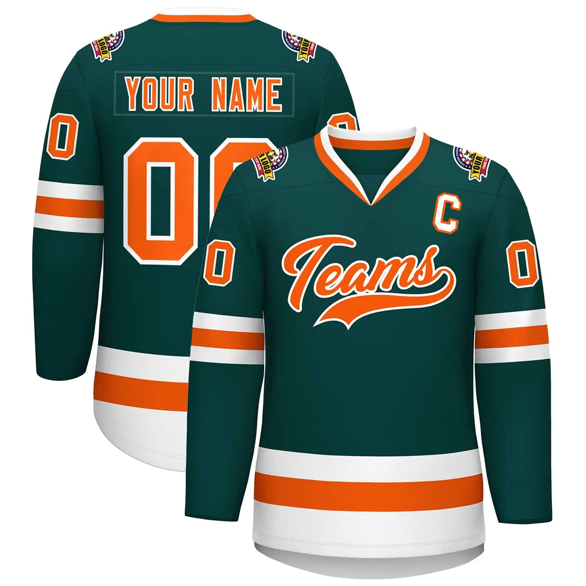 Midnight Green Orange-White Classic Hockey Jersey