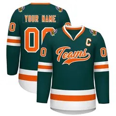 Midnight Green Orange-White Classic Hockey Jersey 1