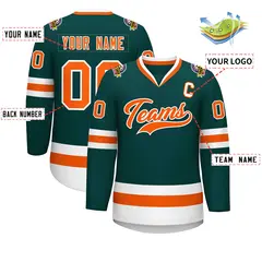 Midnight Green Orange-White Classic Hockey Jersey 2