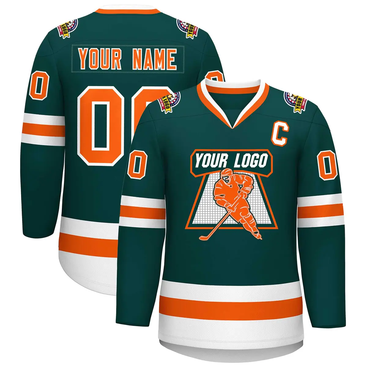 Midnight Green Orange-White Classic Hockey Jersey