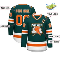 Midnight Green Orange-White Classic Hockey Jersey 2
