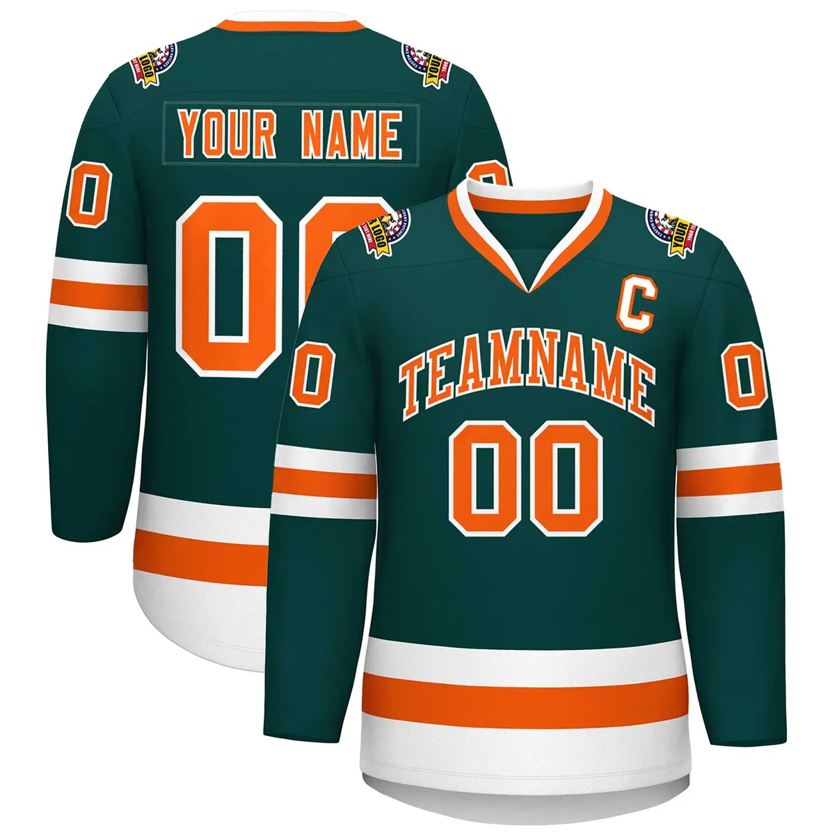 Midnight Green Orange-White Classic Hockey Jersey