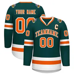 Midnight Green Orange-White Classic Hockey Jersey 1