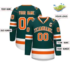 Midnight Green Orange-White Classic Hockey Jersey 2