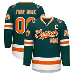 Midnight Green Orange-White Classic Hockey Jersey 1