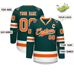 Midnight Green Orange-White Classic Hockey Jersey 2