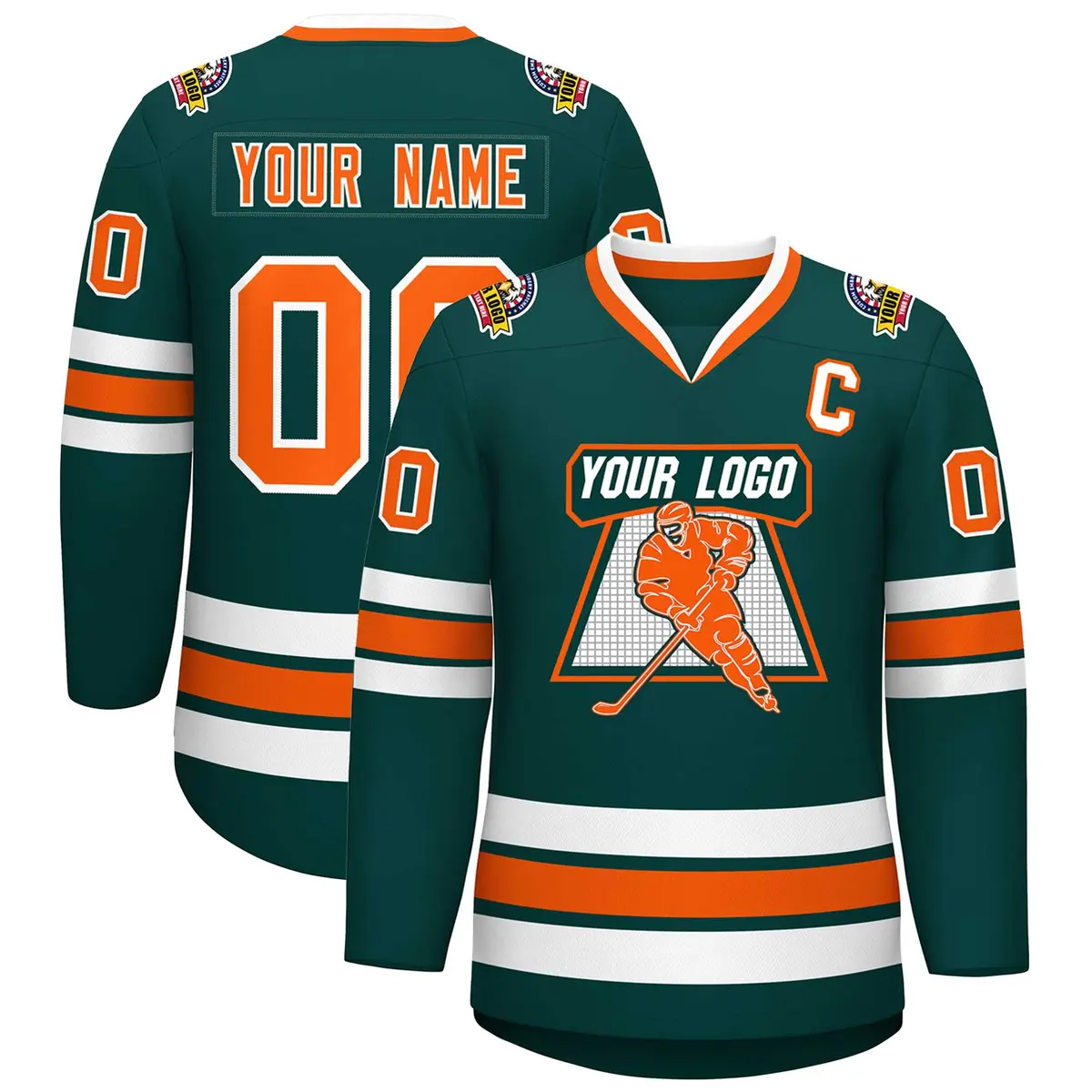 Midnight Green Orange-White Classic Hockey Jersey