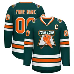 Midnight Green Orange-White Classic Hockey Jersey 1