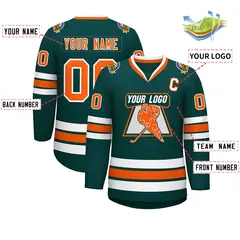 Midnight Green Orange-White Classic Hockey Jersey 2