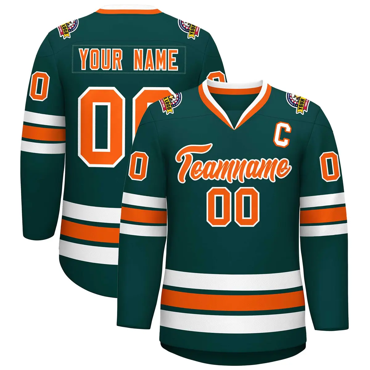 Midnight Green Orange-White Classic Hockey Jersey