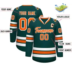 Midnight Green Orange-White Classic Hockey Jersey 2