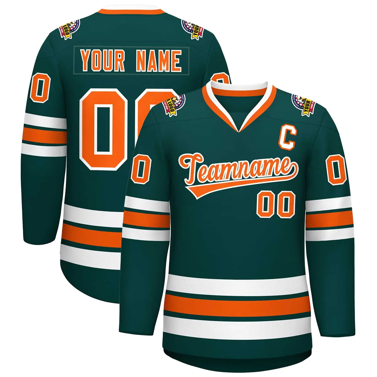 Midnight Green Orange-White Classic Hockey Jersey