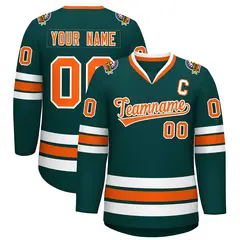 Midnight Green Orange-White Classic Hockey Jersey 1