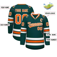 Midnight Green Orange-White Classic Hockey Jersey 2