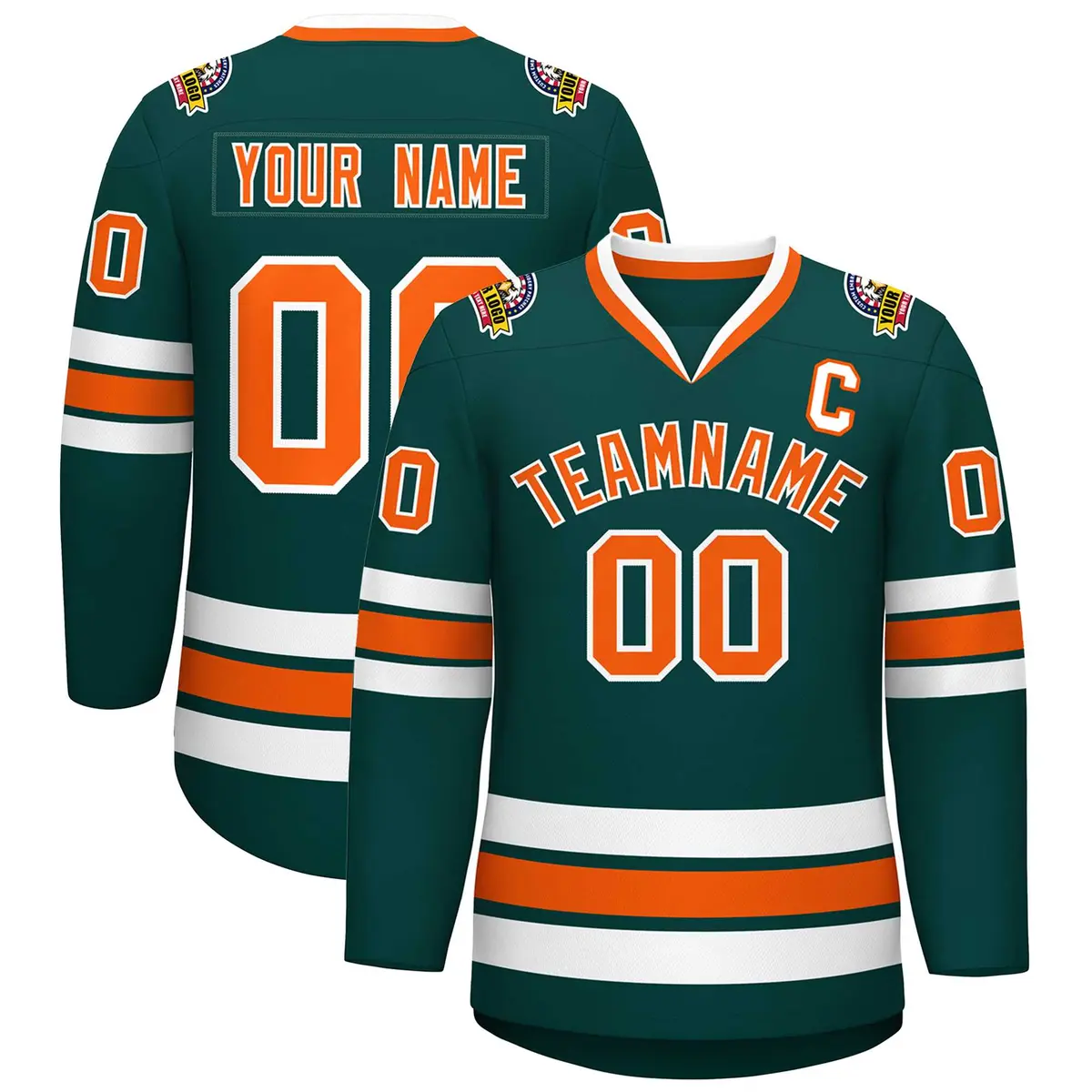 Midnight Green Orange-White Classic Hockey Jersey