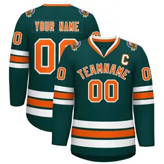 Midnight Green Orange-White Classic Hockey Jersey 1