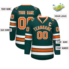 Midnight Green Orange-White Classic Hockey Jersey 2