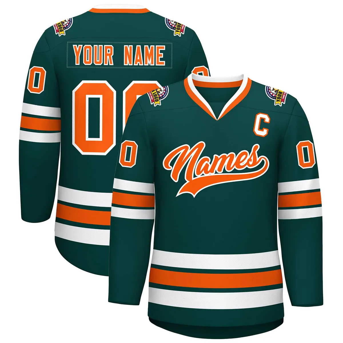 Midnight Green Orange-White Classic Hockey Jersey