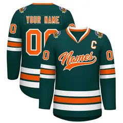 Midnight Green Orange-White Classic Hockey Jersey 1