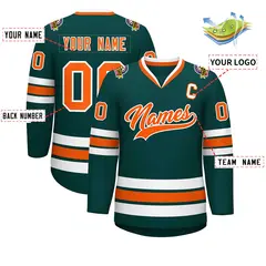 Midnight Green Orange-White Classic Hockey Jersey 2