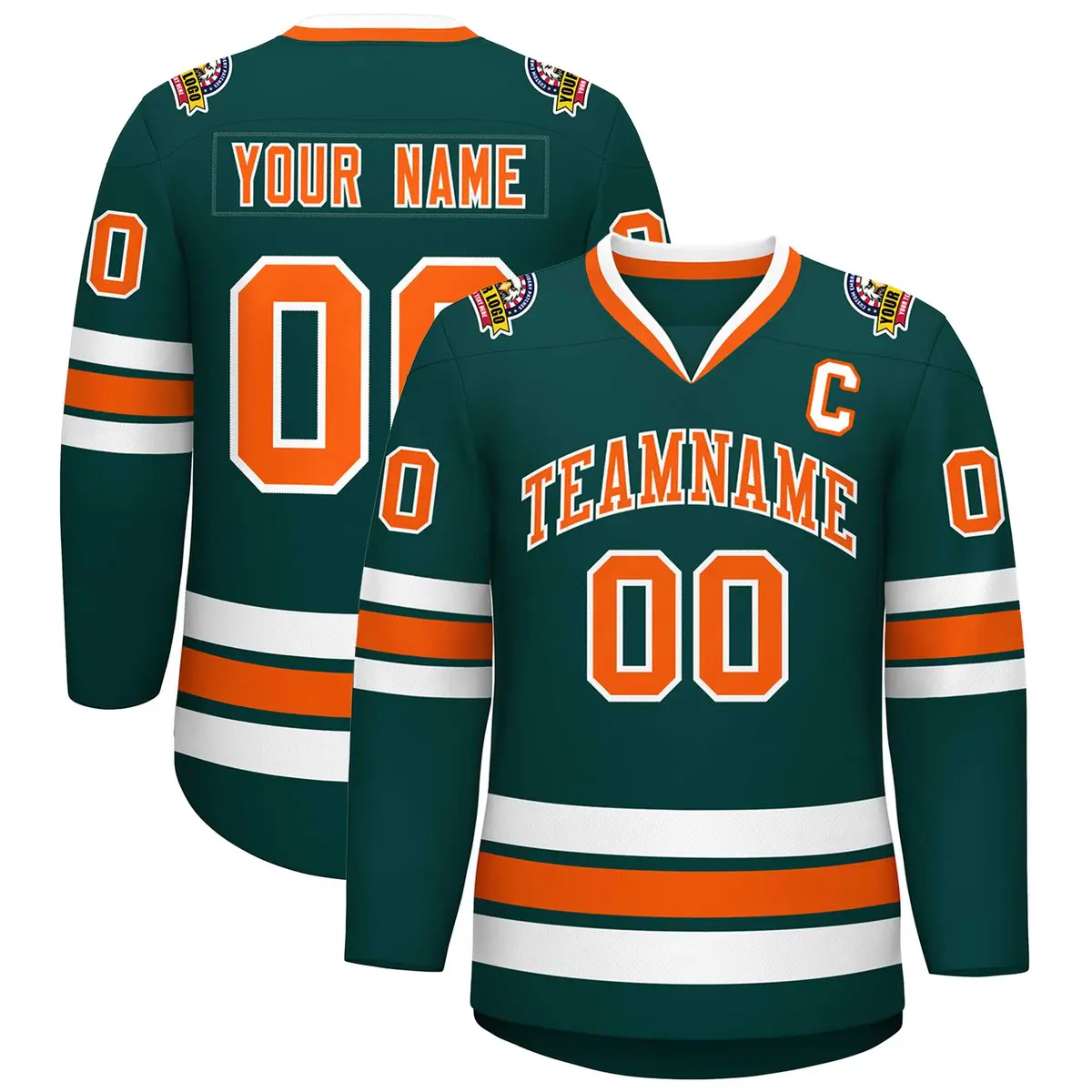 Midnight Green Orange-White Classic Hockey Jersey