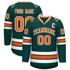 Midnight Green Orange-White Classic Hockey Jersey 1