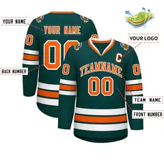 Midnight Green Orange-White Classic Hockey Jersey 2