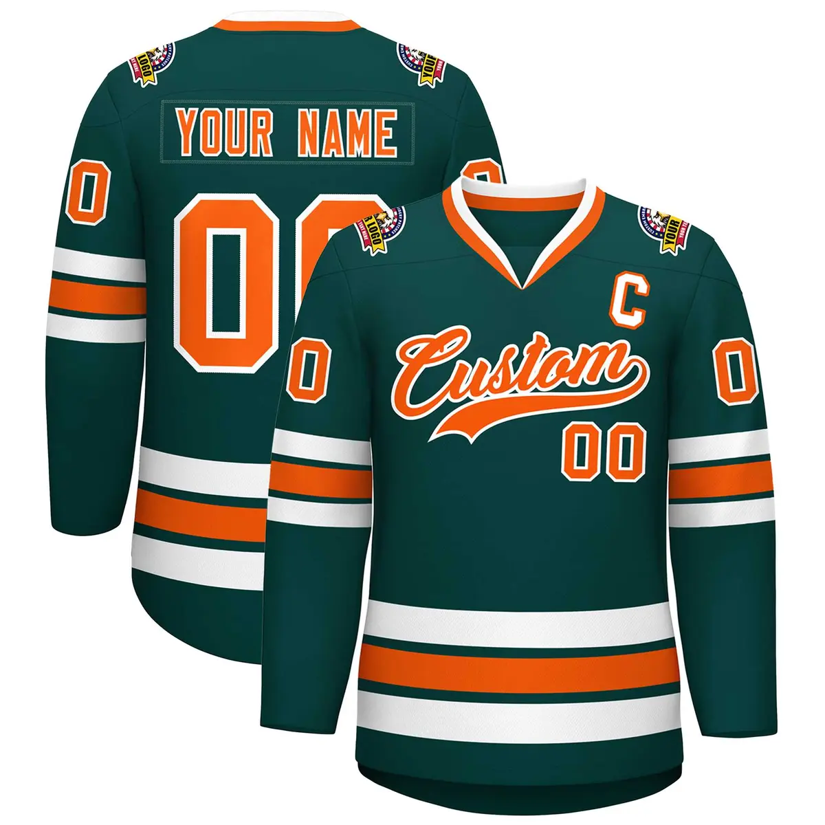 Midnight Green Orange-White Classic Hockey Jersey